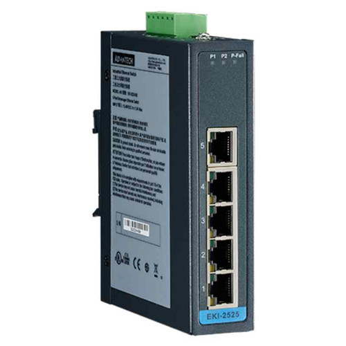 Advantech EKI-2525 Unmanaged Industrial Ethernet Switch, 5-Port 10/100Base-TX, DIN-Rail Mount
