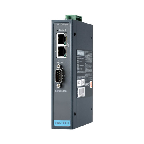 Advantech EKI-1221I Industrial Modbus Gateway, 1-Port RS-232/422/485, 2x 10/100TX, Isolation Protection