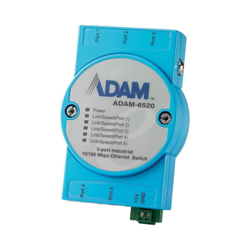 Advantech ADAM-6520 Unmanaged Industrial Ethernet Switch, 5x RJ45, 10/100 Mbps, 10-30V DC, TS 35 Mount, IP30