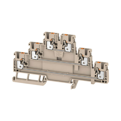Weidmuller A2T 2.5 Three-Level Terminal Block, 2.5mm², 22A, 800V, Push-In, Beige, TS35 DIN Rail Mount