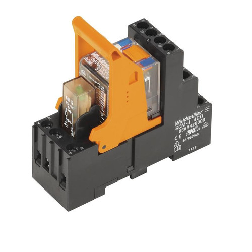 Weidmuller RCM Relay Module, 4PDT, 6A, 24V DC Coil, Test Button, LED Indicator, DIN Rail Mount