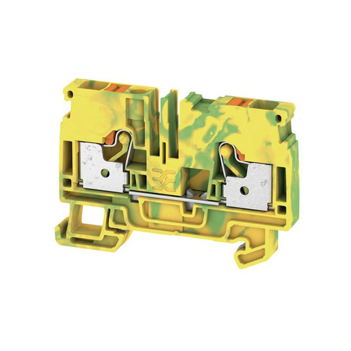 Weidmuller A2C 6 PE Earth Terminal Block, 6mm², Push-In, 2 Connections, Green/Yellow, DIN Rail Mount