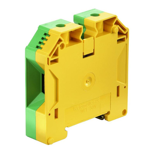 Weidmuller WPE 50N Earth Terminal Block, 50mm², 1000V, Screw Connection, 50mm², Green/Yellow, DIN Rail Mount
