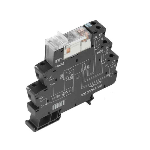 Weidmuller TRS DIN Rail Relay Module, 24V AC/DC Input, 250V AC/8A Output, 2 Changeover Contacts, with LED