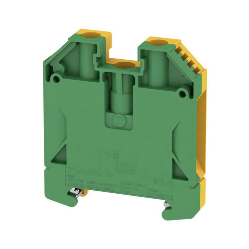 Weidmuller WPE 16 Earth Terminal Block, 16mm², 1000V, Screw Connection, Green/Yellow, DIN Rail TS 35