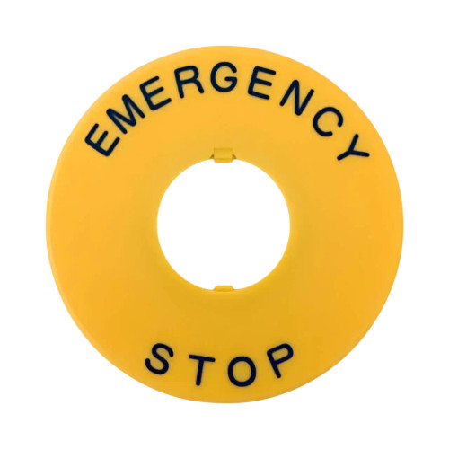 IDEC HWAV 22mm Emergency Stop Nameplate, 60mm OD, Yellow Plastic, Black 'Emergency Stop' Text