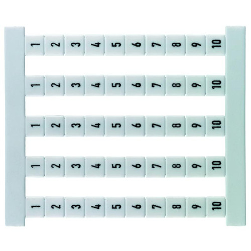 Weidmuller DEK 6 FS Terminal Marker, 5x6mm, White, Snap-On for Terminal Blocks, Numbered 1-50, Vertical