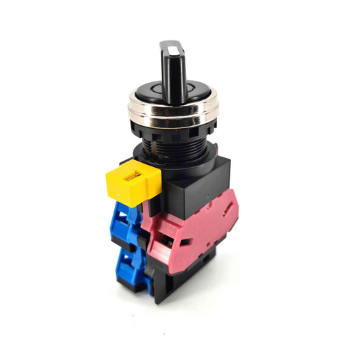 Idec HW4S Selector Switch, 22mm, 3-Position, Maintained, 2NO 1NC, Metal Bezel, J Cam