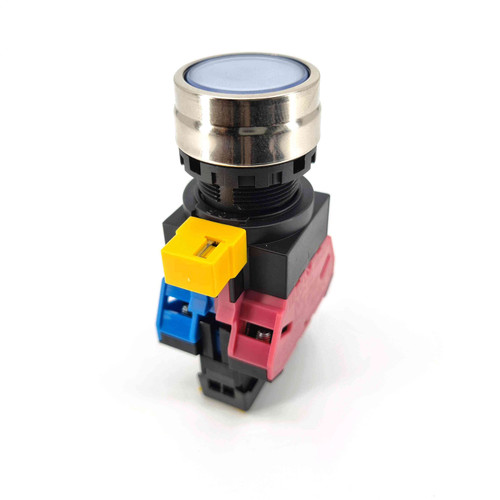 IDEC HW4L 22mm Illuminated Pushbutton, White, Flush, Momentary, 1NO 1NC Contacts, Metal Bezel