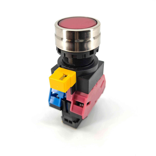 IDEC HW4L 22mm Illuminated Pushbutton, Red, Flush, Momentary, 1NO 1NC Contacts, Metal Bezel