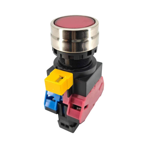 IDEC HW4L 22mm Illuminated Pushbutton, Red, Flush, Momentary, 1NO 1NC Contacts, Metal Bezel