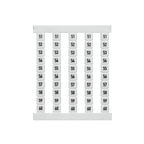 Weidmuller DEK 5 FSZ Terminal Marker, 5x5mm, White, Snap-On for Terminal Blocks, Numbered 51-60, Vertical
