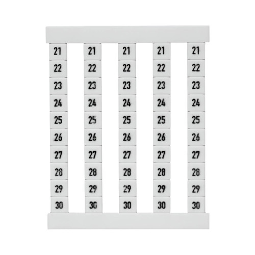 Weidmuller DEK 5 FSZ Terminal Marker, 5x5mm, White, Snap-On for Terminal Blocks, Numbered 21-30, Vertical