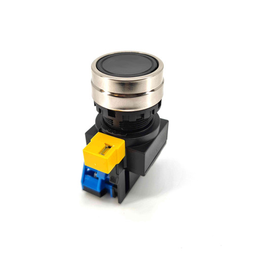 IDEC HW4B 22mm Flush Pushbutton, Black, Momentary, 1NO Contact, Metal Bezel