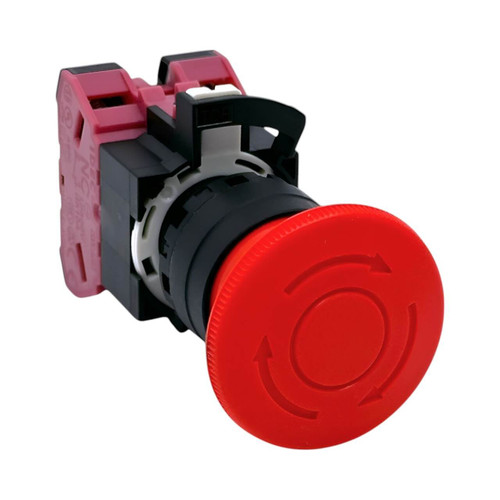 IDEC HW1B 22mm Emergency Stop Pushbutton, 40mm Red Mushroom Head, Push-Lock Turn Reset, 2NC Contacts