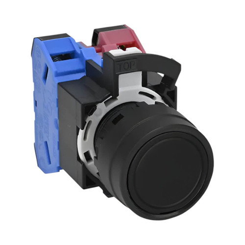 IDEC HW1B 22mm Flush Pushbutton, Black, Momentary, 1NO 1NC Contacts, Plastic Bezel