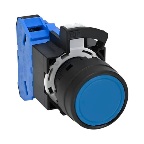 IDEC HW1B 22mm Flush Pushbutton, Blue, Momentary, 1NO Contact, Plastic Bezel
