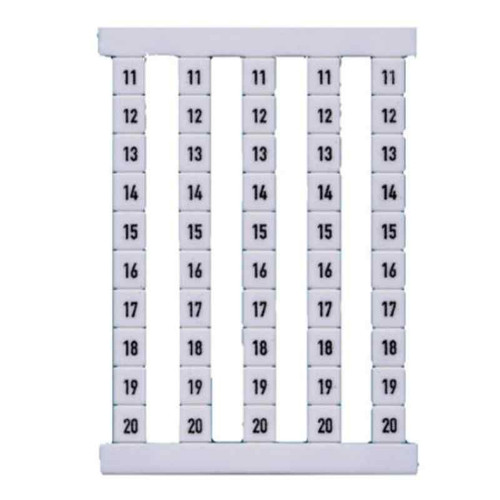 Weidmuller DEK 6 FSZ Terminal Marker, 5x6mm, White, Snap-On for Terminal Blocks, Numbered 11-20, Vertical
