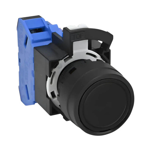 IDEC HW1B 22mm Flush Pushbutton, Black, Momentary, 1NO Contact, Plastic Bezel