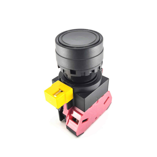 IDEC HW1B 22mm Flush Pushbutton, Black, Momentary, 1NC Contact, Plastic Bezel