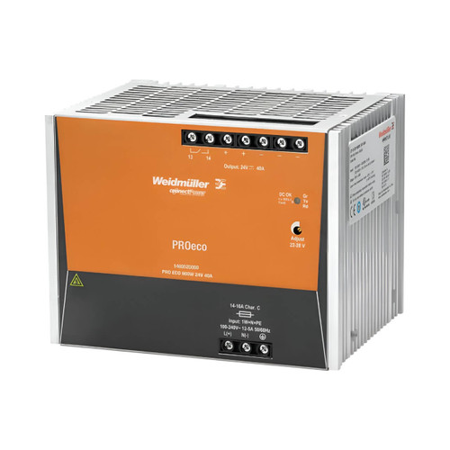 Weidmuller PRO ECO DIN Rail Power Supply, 85-264V AC/80-370V DC Input, 24V DC Output, 960W, 40A