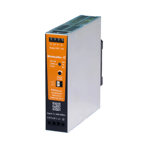 Weidmuller PRO ECO3 II DIN Rail Mount Power Supply, 120W, 5A, Three Phase 320-575V AC Input, 24V DC Output