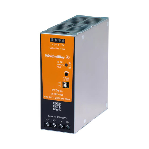 Weidmuller PRO ECO3 II DIN Rail Mount Power Supply, 240W, 10A, Three Phase 320-575V AC Input, 24V DC Output