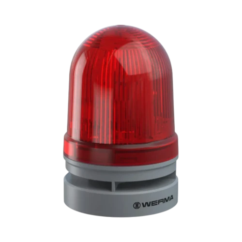WERMA Combo Optical-Acoustic Beacon, Permanent/Flash, 10-Tone Siren, 110 dB, 12/24V AC/DC, Red