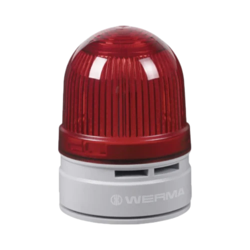 WERMA D62 LED Signal Beacon with Sounder, Permanent/Flash, 85 dB, 24V DC, Red