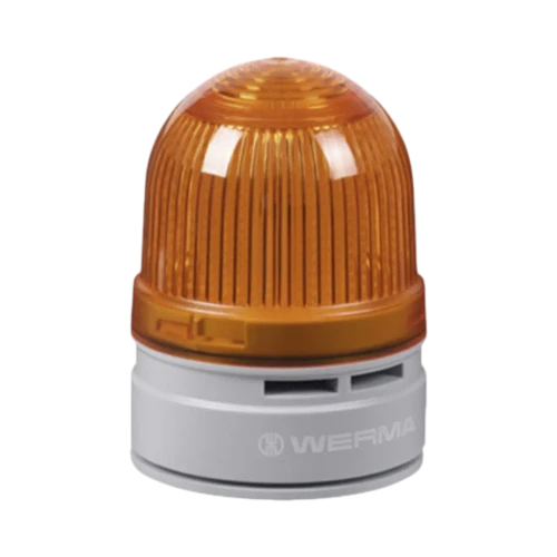 WERMA D62 LED Signal Beacon with Sounder, Permanent/Flash, 85 dB, 24V DC, Yellow
