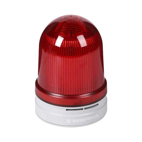 WERMA D120 LED Signal Beacon with Sounder, Permanent/Flash/Blink/Rotating, 24V DC, Red