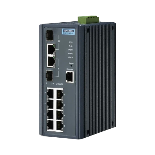 Advantech EKI-7710E-2C Managed Ethernet Switch, 8-Port Fast Ethernet + 2-Port Gigabit Combo