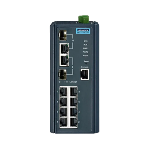 Advantech EKI-7710E-2C Managed Ethernet Switch, 8-Port FE + 2-Port Gigabit Combo, Wide Temp