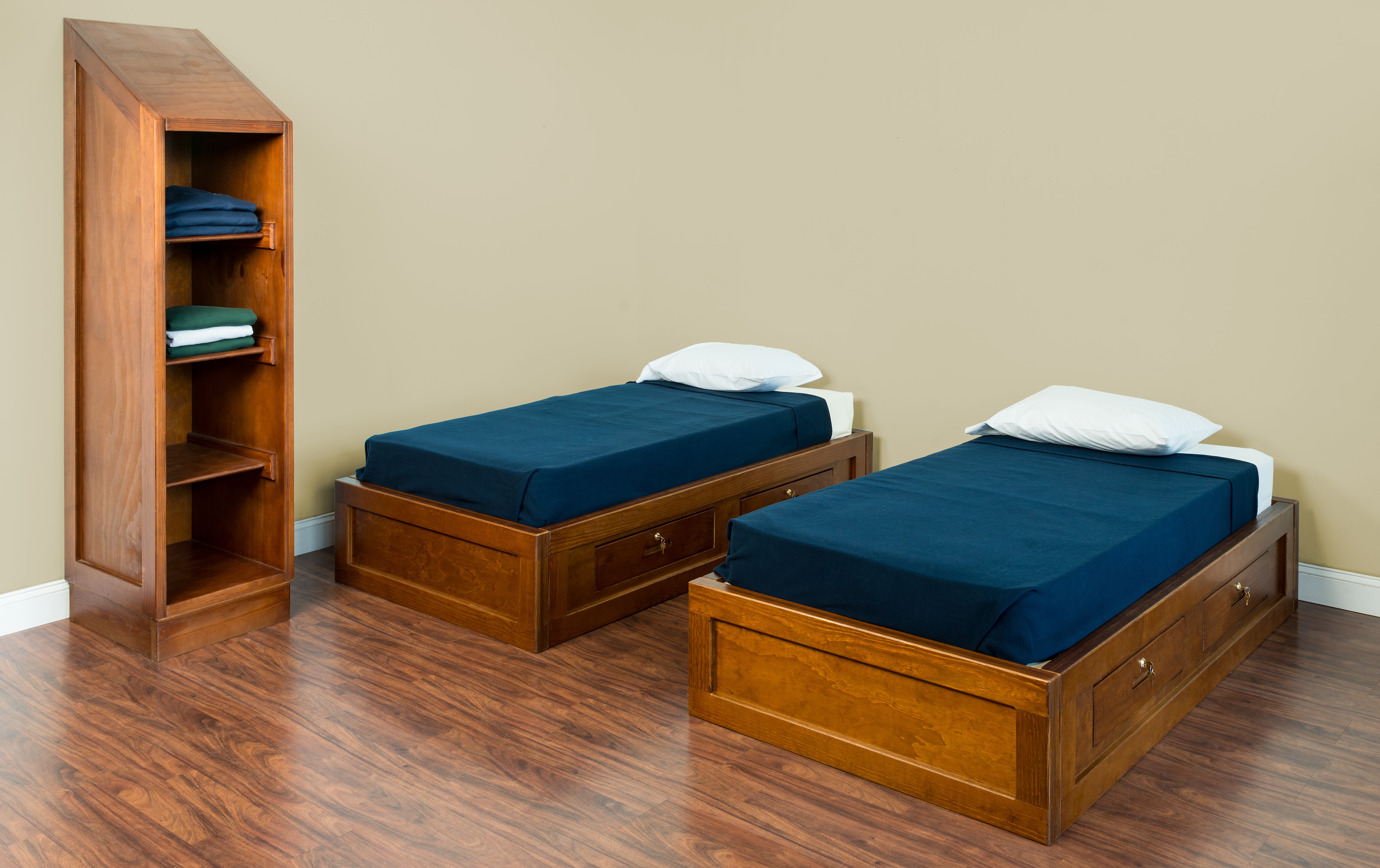 Safe & Tough Bed w/Locking Drawers and Small Wardrobe