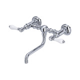 Acqui Wall Mount Bridge Bathroom Faucet - Polished Chrome with White Porcelain Lever Handle | Model Number: A1405/44LPAPC-2 - Product Knockout