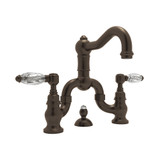 Acqui Deck Mount Bridge Bathroom Faucet - Tuscan Brass with Crystal Metal Lever Handle | Model Number: A1419LCTCB-2 - Product Knockout