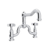 DISCONTINUED-Acqui Deck Mount Column Spout Bridge Kitchen Faucet - Polished Chrome with Five Spoke Cross Handle | Model Number: A1420XAPC-2 - Product Knockout
