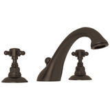 DISCONTINUED-Viaggio 3-Hole Deck Mount C-Spout Tub Filler - Tuscan Brass with Cross Handle | Model Number: A1454XMTCB - Product Knockout