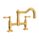 DISCONTINUED-Acqui Deck Mount Column Spout Bridge Kitchen Faucet - Italian Brass with Metal Lever Handle | Model Number: A1459LMIB-2 - Product Knockout