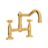 DISCONTINUED-Acqui Deck Mount Column Spout Bridge Kitchen Faucet - Italian Brass with Five Spoke Cross Handle | Model Number: A1459XIB-2 - Product Knockout