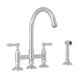 San Julio Deck Mount C-Spout 3 Leg Bridge Kitchen Faucet with Sidespray - Polished Chrome with Metal Lever Handle | Model Number: A1461LMWSAPC-2 - Product Knockout