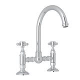 DISCONTINUED-San Julio Deck Mount C-Spout Bridge Kitchen Faucet - Polished Chrome with Cross Handle | Model Number: A1461XMAPC-2 - Product Knockout