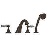 DISCONTINUED-Viaggio 4-Hole Deck Mount C-Spout Tub Filler with Handshower - Tuscan Brass with Crystal Metal Lever Handle | Model Number: A1464LCTCB - Product Knockout