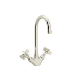 DISCONTINUED-San Julio Single Hole C-Spout Bar and Food Prep Faucet - Polished Nickel with Five Spoke Cross Handle | Model Number: A1467XPN-2 - Product Knockout