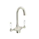 San Julio Single Hole C-Spout Bar and Food Prep Faucet - Polished Nickel with White Porcelain Lever Handle | Model Number: A1667LPPN-2 - Product Knockout
