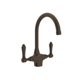 DISCONTINUED-San Julio Single Hole C-Spout Kitchen Faucet - Tuscan Brass with Metal Lever Handle | Model Number: A1676LMTCB-2 - Product Knockout