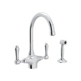 San Julio Single Hole C-Spout Kitchen Faucet with Sidespray - Polished Chrome with Metal Lever Handle | Model Number: A1676LMWSAPC-2 - Product Knockout