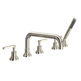 Lombardia 5-Hole Deck Mount Tub Filler with U-Spout - Polished Nickel with Metal Lever Handle | Model Number: A2224LMPN - Product Knockout