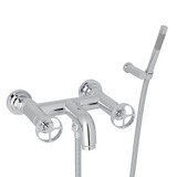 Campo Wall Mount Exposed Tub Filler with Handshower - Polished Chrome with Industrial Metal Wheel Handle | Model Number: A3302IWAPC - Product Knockout