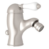 DISCONTINUED-Viaggio Single Lever Single Hole Bidet Faucet - Satin Nickel with White Porcelain Lever Handle | Model Number: A3403LPSTN - Product Knockout